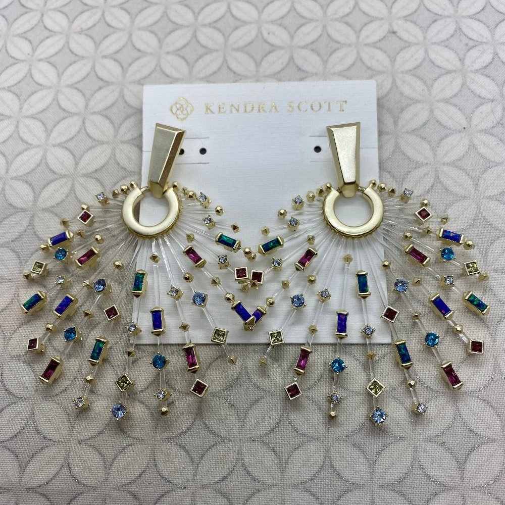 Kendra scott gold tone rainbow fabia earrings jewel tone mix